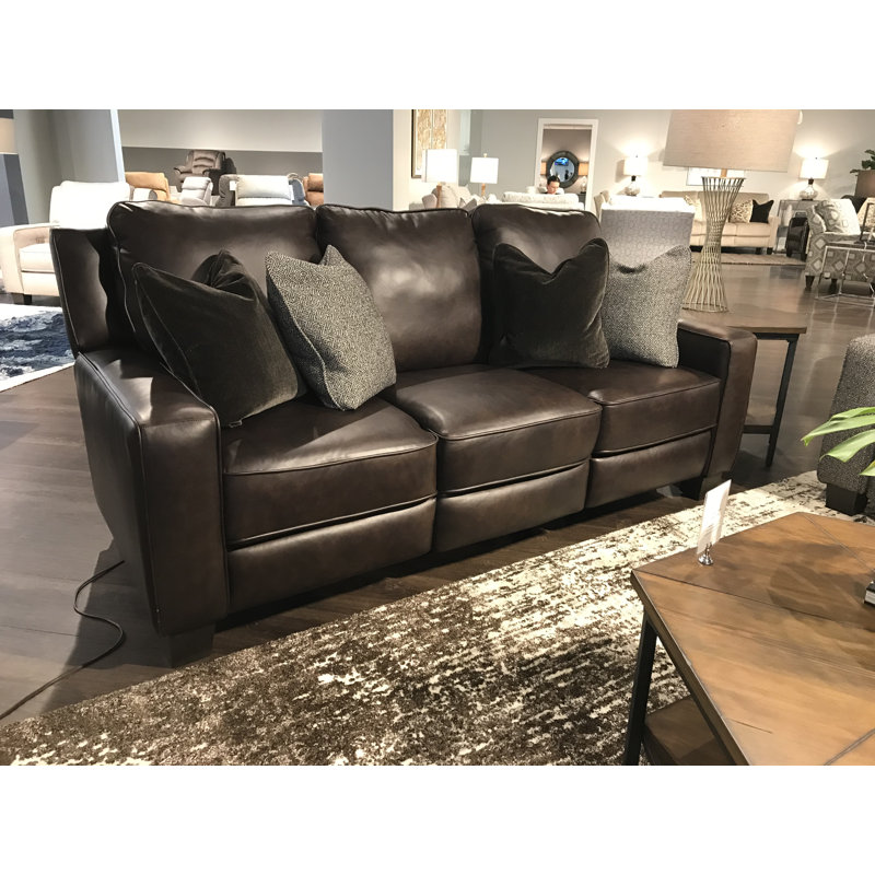 Southern Motion West End 82" Wide Genuine Leather Square Arm Reclining